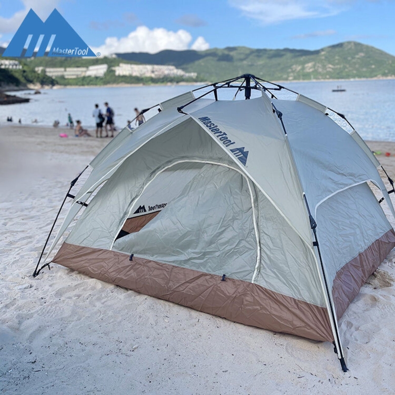 MasterTool 3合1雙層防水家庭自動帳篷可容納3-4人（可攜式可折疊野營加厚自動彈出式，防風防雨）