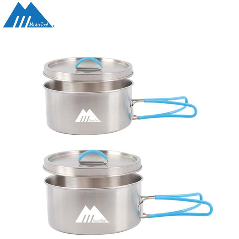 MasterTool 304 不銹鋼鍋具連蓋 [1套4件] 超輕便露營煮食／火鍋套裝（1~2人，送收納袋）