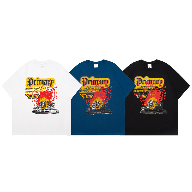 夏季新款T恤 - 個性印花圓領休閑純棉短袖