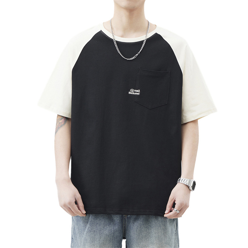 復古短袖t恤 – 寬松拼接夏季款