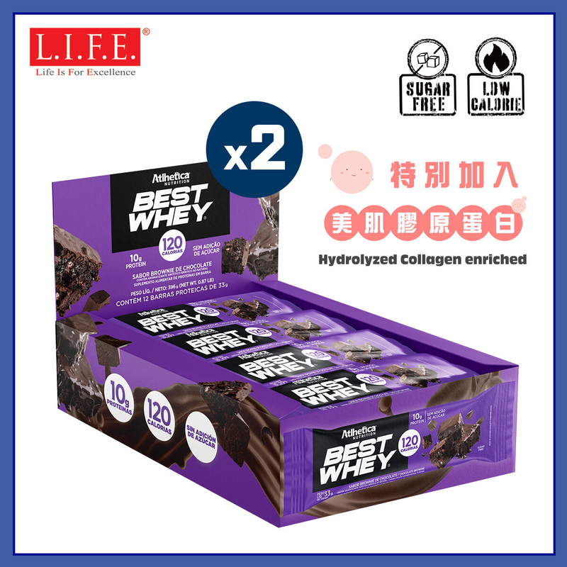 [2件優惠裝] Atlhetica無糖高蛋白能量棒(朱古力布朗尼)1盒12條