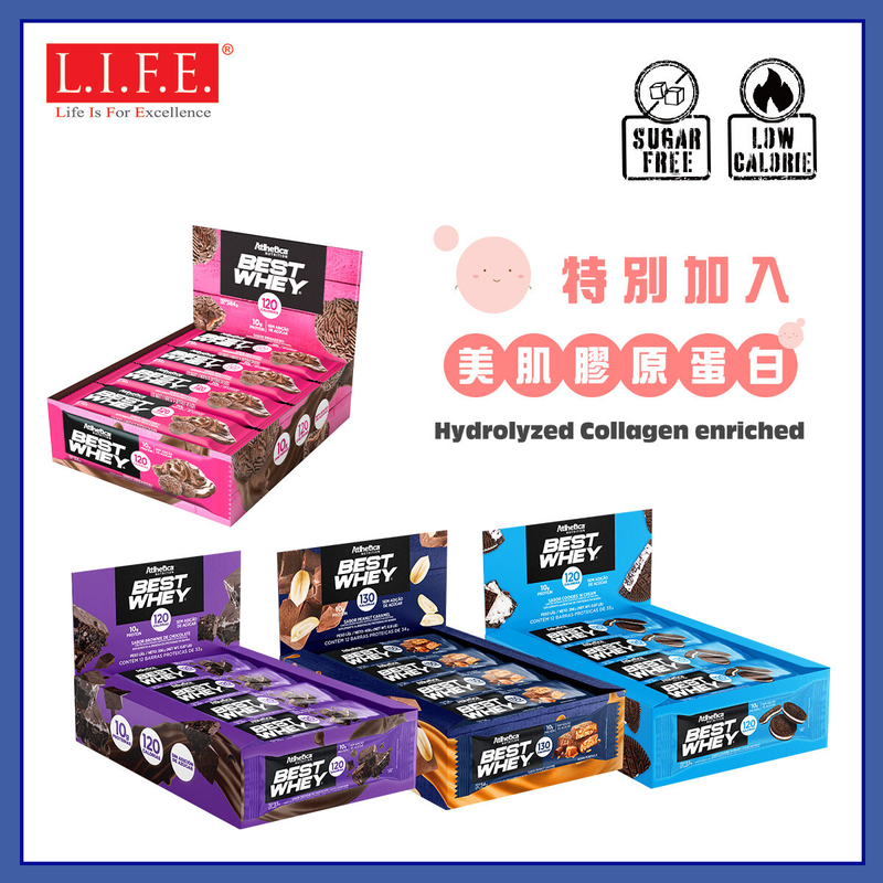 [4件優惠裝] Atlhetica無糖高蛋白能量棒(布朗尼+曲奇忌廉+香濃朱古力+焦糖花生)1盒12條